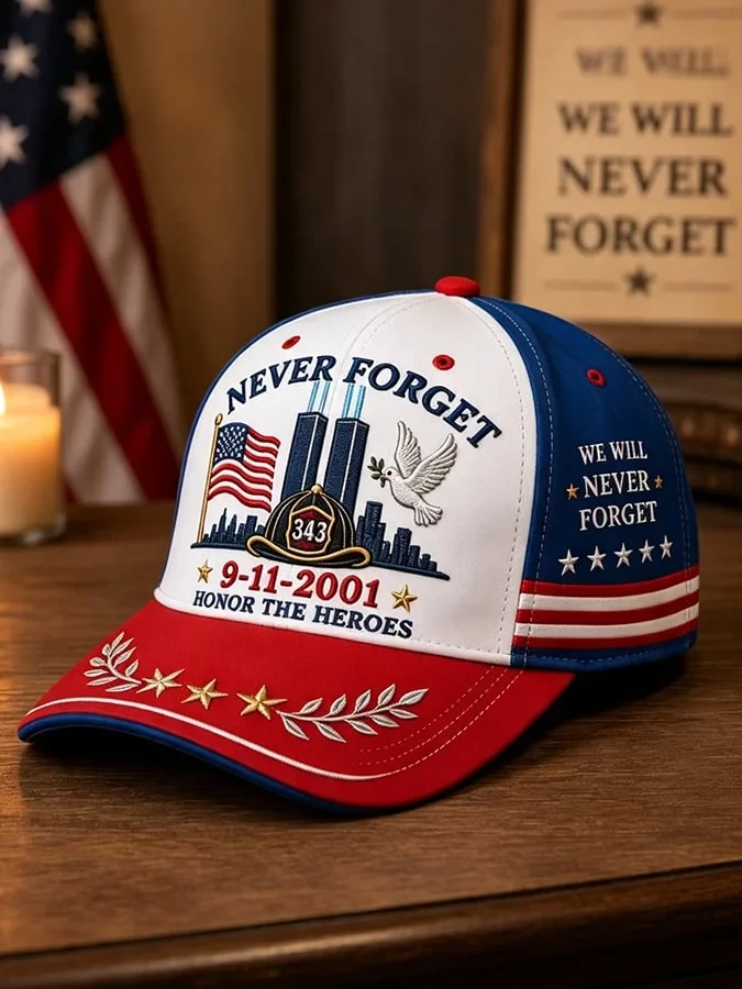 Retro 9 11 Never Forget Commemorative Hat 9 11 25th Anniversary Cap