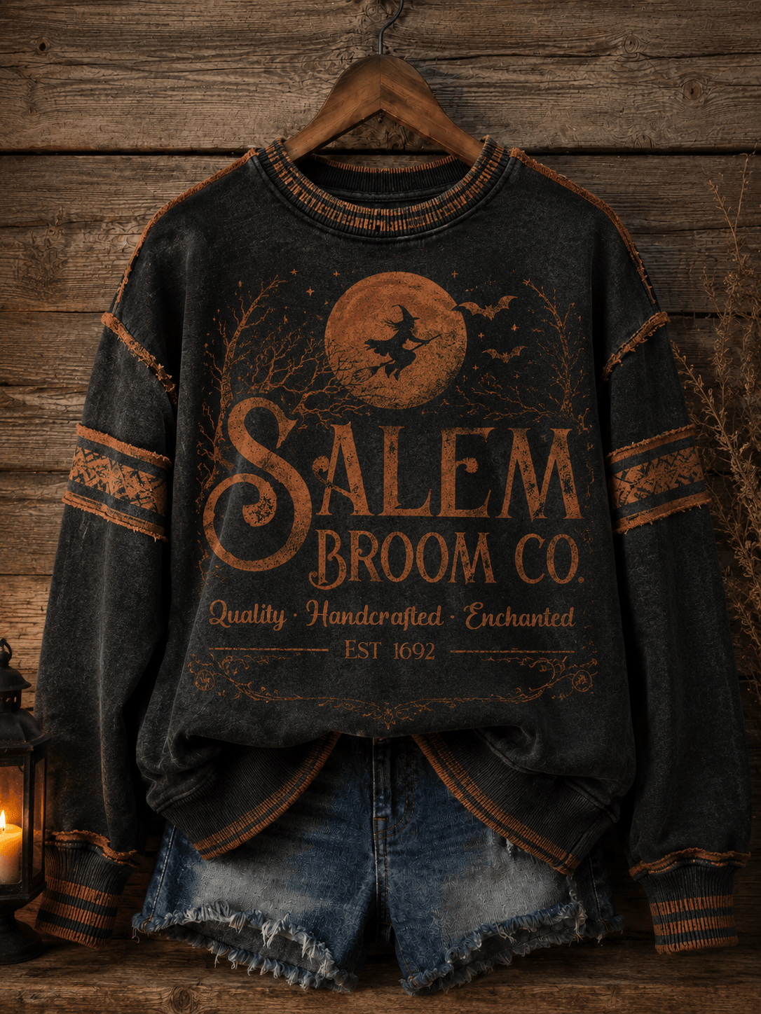 Salem Broom Co Quality Handcrafted Enchanted Est 1692 Sweatshirt Halloween Apparel Fan Gift