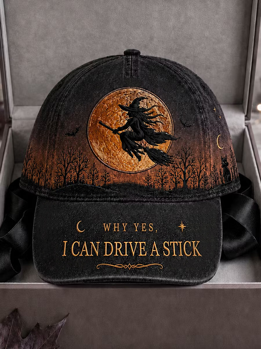 Why Yes I Can Drive A Stick Hat Halloween Witch Clothing Unique Gift For Women