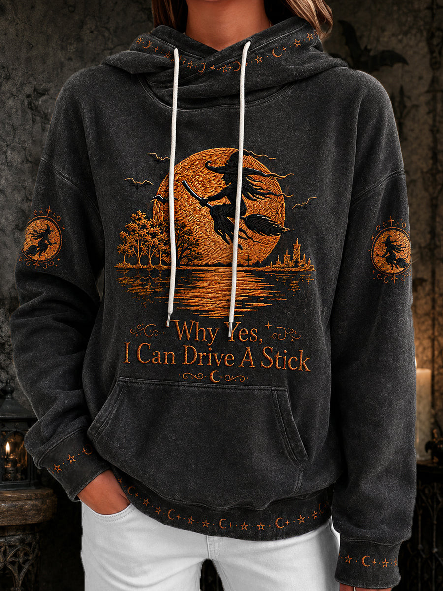 Why Yes I Can Drive A Stick Hoodie Halloween Witch Merch Halloween Clothes For Her