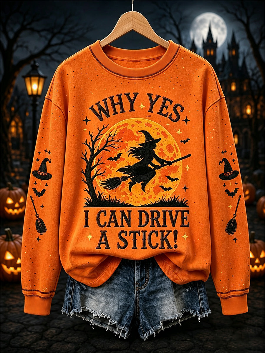 Why Yes I Can Drive A Stick Sweatshirt Halloween Witch Merch Birthday Present For Women