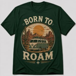 Born To Roam Retro Camper Van Desert Adventure T-Shirt