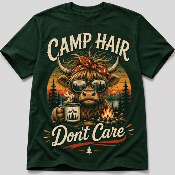 Camp Hair Don't Care Funny Camping Graphic T-Shirt