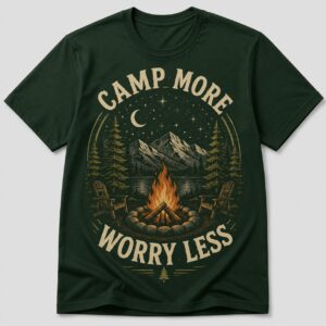 Camp More Worry Less Campfire Camping Graphic T-Shirt