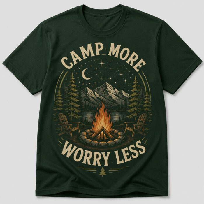 Camp More Worry Less Campfire Camping Graphic T-Shirt