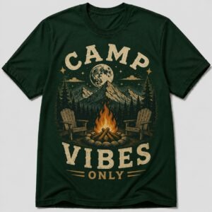 Camp Vibes Only Campfire Moon Camping T-Shirt