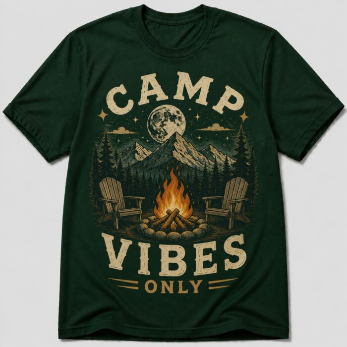 Camp Vibes Only Campfire Moon Camping T-Shirt