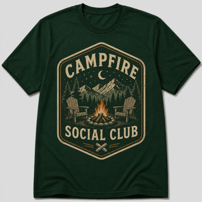 Campfire Social Club Vintage Camping Badge T-Shirt (1)