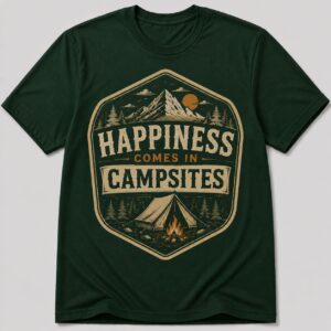 Happiness Comes In Campsites Vintage Camping Badge T-Shirt