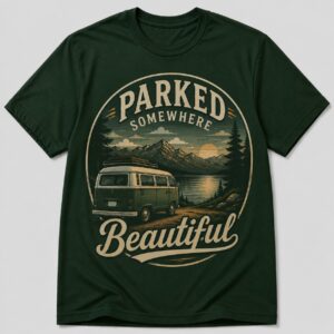 Parked Somewhere Beautiful Van Life Lake View T-Shirt