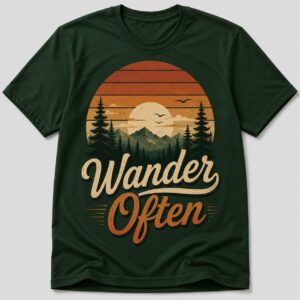 Wander Often Retro Sunset Forest Adventure T-Shirt