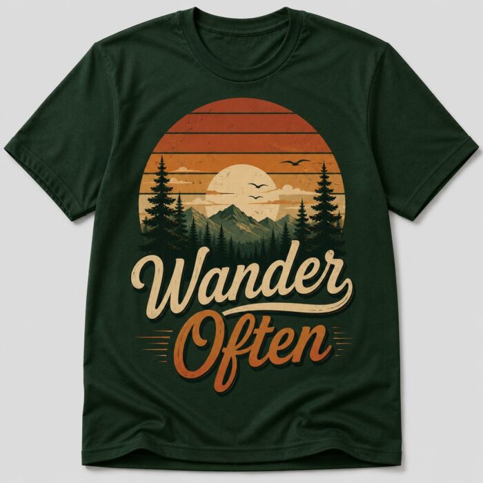 Wander Often Retro Sunset Forest Adventure T-Shirt Wander Often Retro Sunset Forest Adventure T-Shirt
